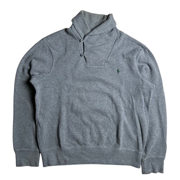 Vintage Polo Ralph Laure Size Large Pullover 100% Cotton Shawl Collar gray - Picture 1 of 6